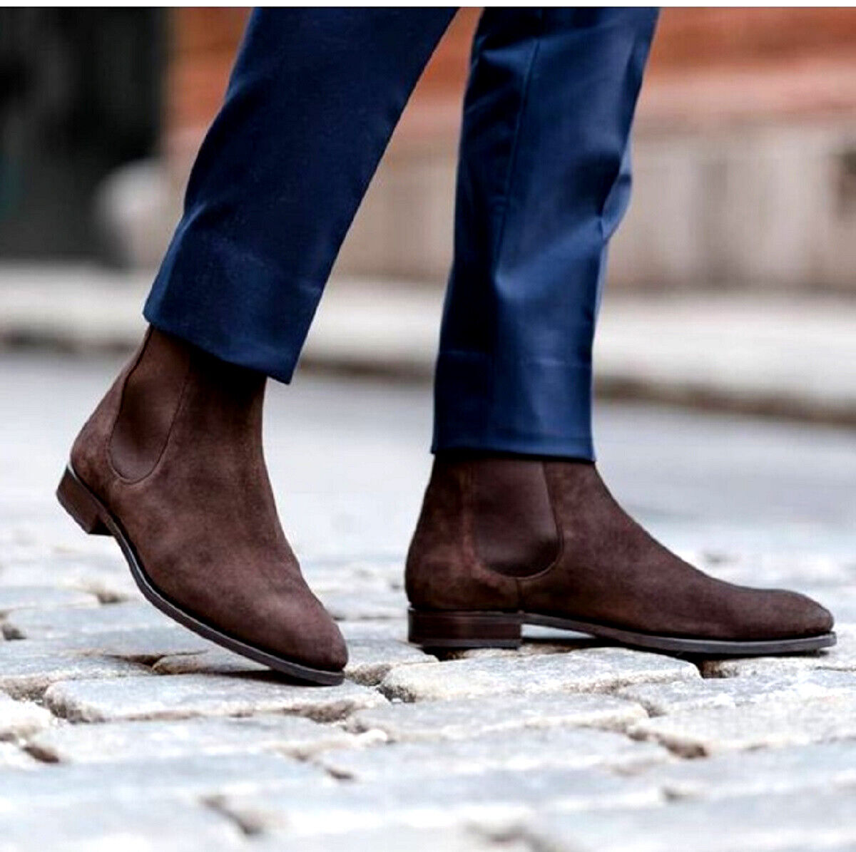 Handmade Men Boot Chelsea Brown Color Genuine Suede Leather High Ankle Shoes