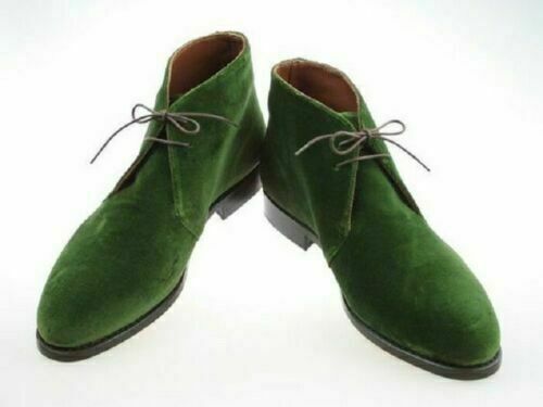 Handmade Men's Green Suede Leather Classic Chukka Lace Up Ankle Boots for Men