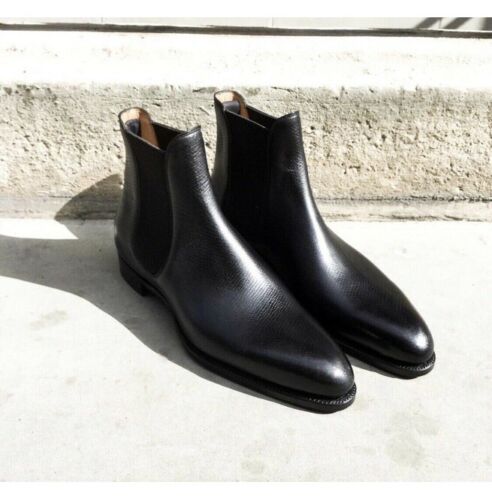 Handmade Chelsea Black Pure Leather Ankle Boots for Men’s