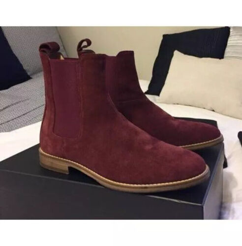 Men Burgundy Color Suede Chelsea Boots Classic Suede Casual Ankle Boots