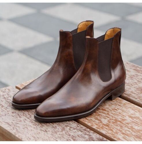 Handmade Antique Brown Chelsea Boots, Men Real Leather Dress Boot