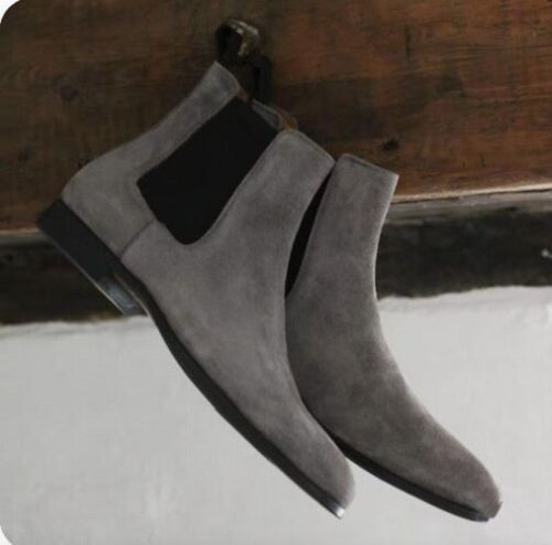 Handmade Men’s Dark Gary Chelsea Ankle Dress Boots, Real Suede Office Business