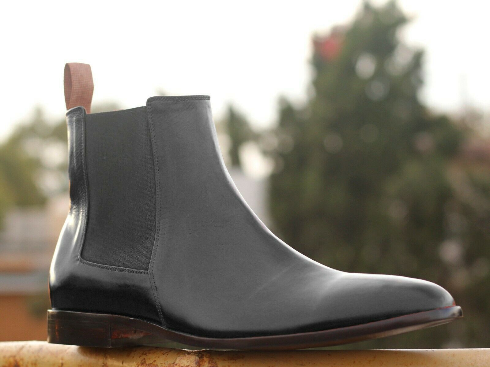 Handmade Men's Black Leather High Ankle Chelsea Boots