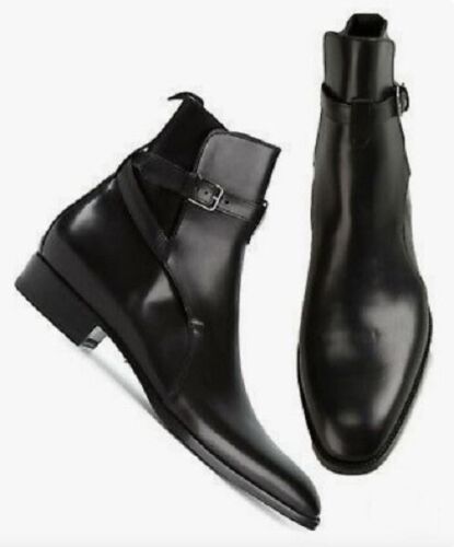 Handmade Men’s Black Ankle Jodhpur Boots, Real Leather Monk Strap Dress Boots