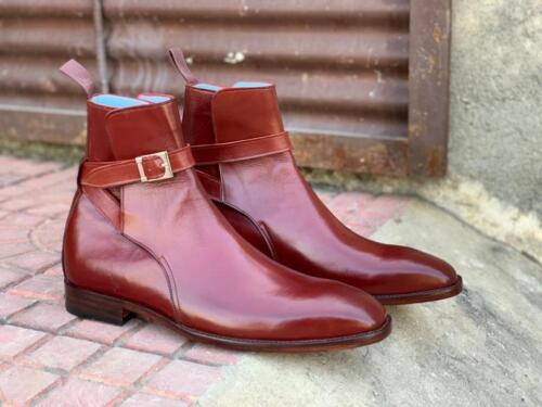 Men's Elegant Handmade Burgundy Leather Jodhpur Strap Boots, Men Ankle Boots