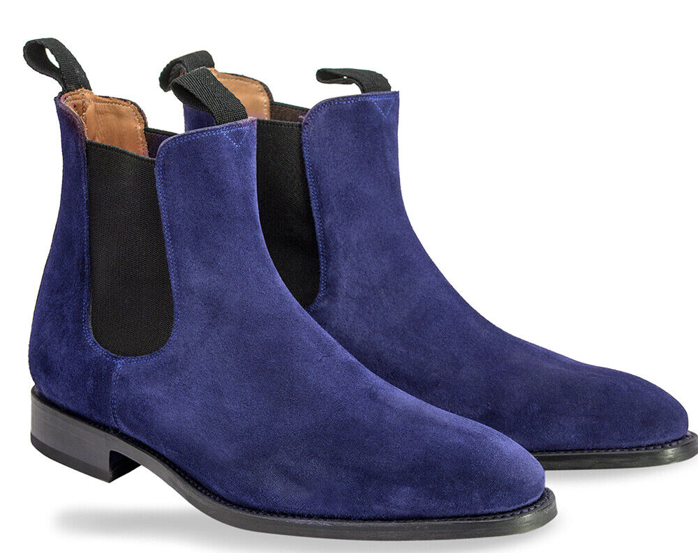 Purple Chelsea Jumper Slip On Black Sole High Ankle Genuine Suede Leather Boots