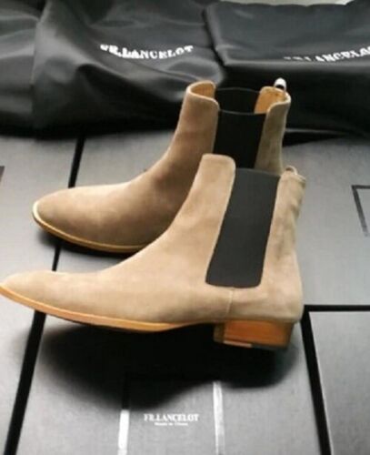 Chelsea Men Beige Suede Ankle Boots, Zipper Ankle Boots, Leather Boots