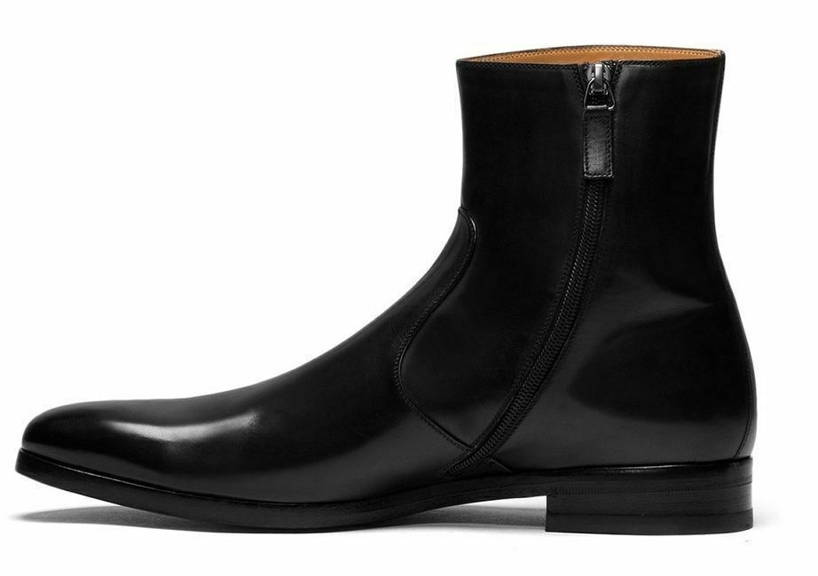 Mens Handmade Boots Black Side Zipper Leather Ankle Formal Wear Casual Shoes