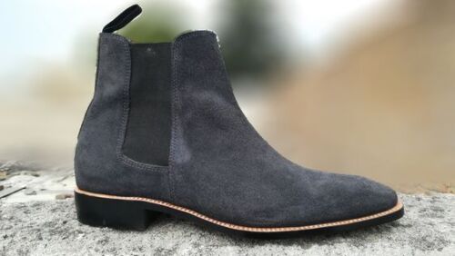 Handmade Men's Dark Gray Suede Chelsea Style Boots