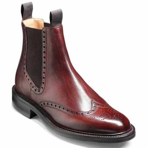 New Handmade Men's Burgundy Leather Brogue Chelsea Boots Wingtip Round Toe Shoe