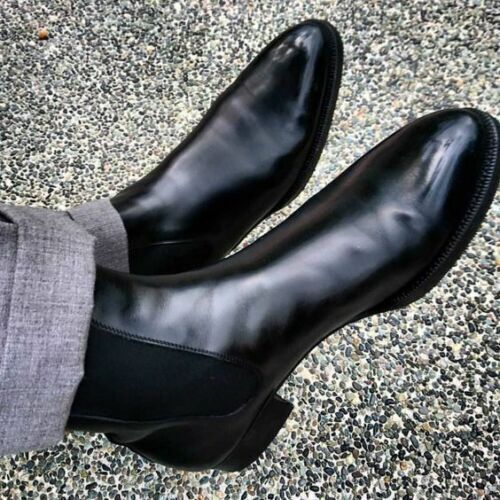 Handmade Mens black Leather Chelsea Boots, Mens Casual leather Ankle boots