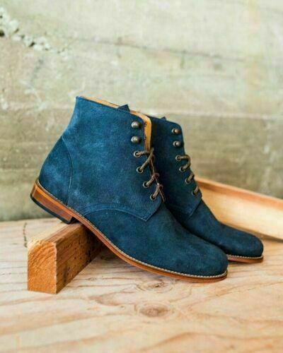 Handmade Blue Suede Leather Boots, Men's Fashion Chukka Lace Up Boots