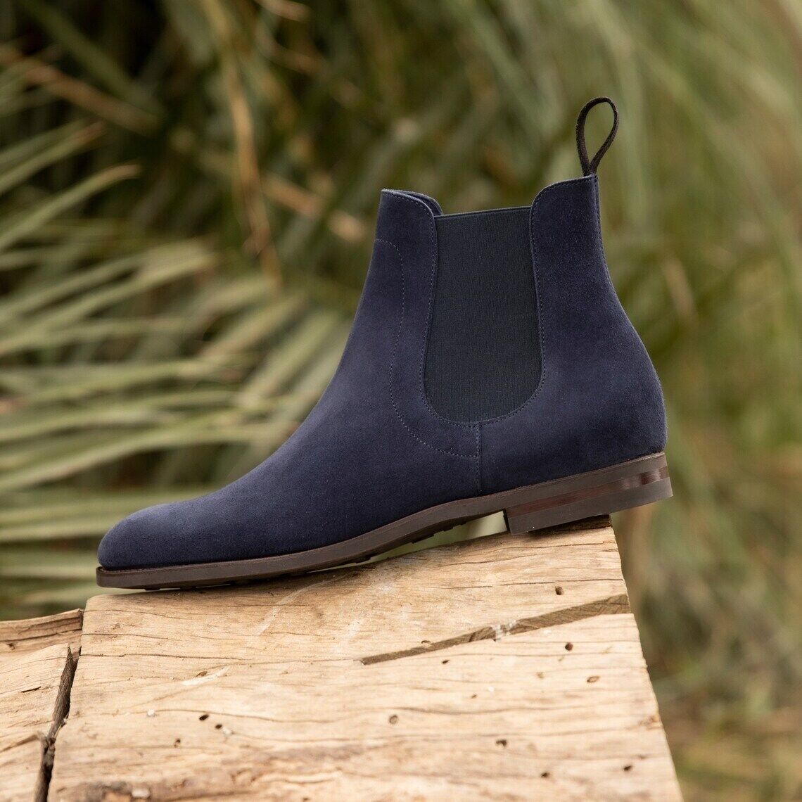 Handmade Men's Navy Blue Suede Chelsea Boots, Men Fashion Dress Ankle Boots