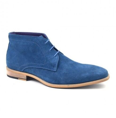 Handmade Men Blue Suede Chukka Boots, Blue Suede Casual Boots, Boot