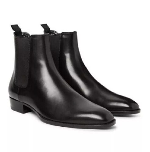 Handmade Men Black Chelsea Leather Boot, Black Ankle Leather Boots