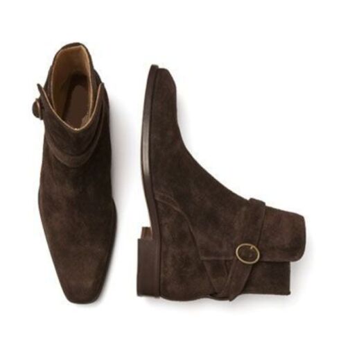 Handmade Men Dark Brown Jodhpurs Ankle Boot, Genuine Suede Boots