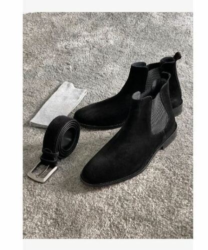 Handmade Men Black Suede Leather Chelsea Boots, Suede Ankle Boots