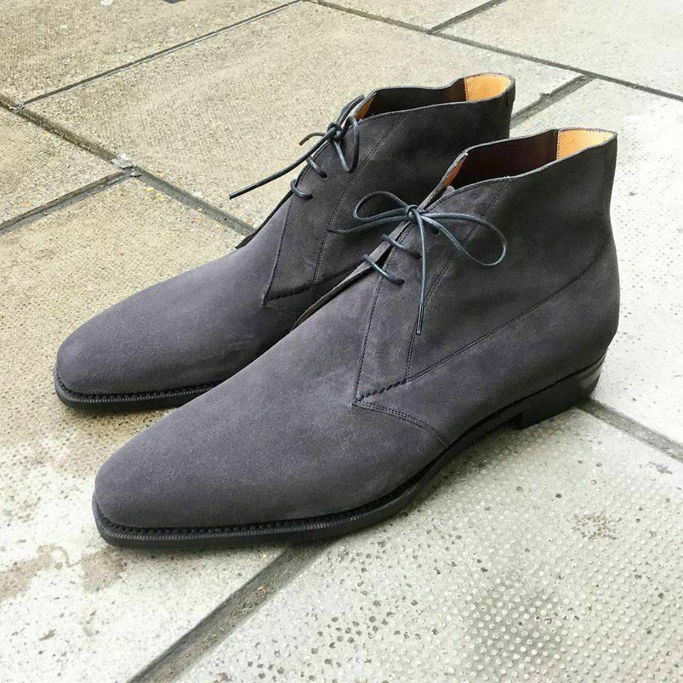 Handmade Men's Gray Suede Leather Chukka Boots Men Suede Casual Wear Ankle Boot