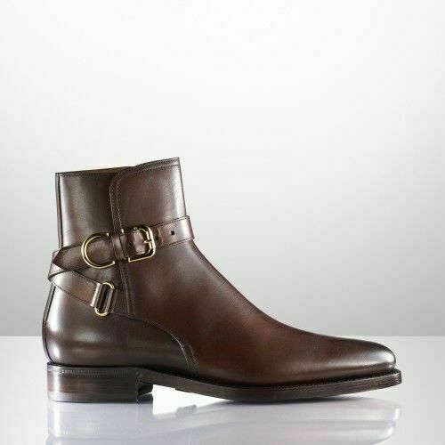 Men Handmade Boots Brown Leather Jodhpurs Ankle Genuine Formal Wear Casual Shoes