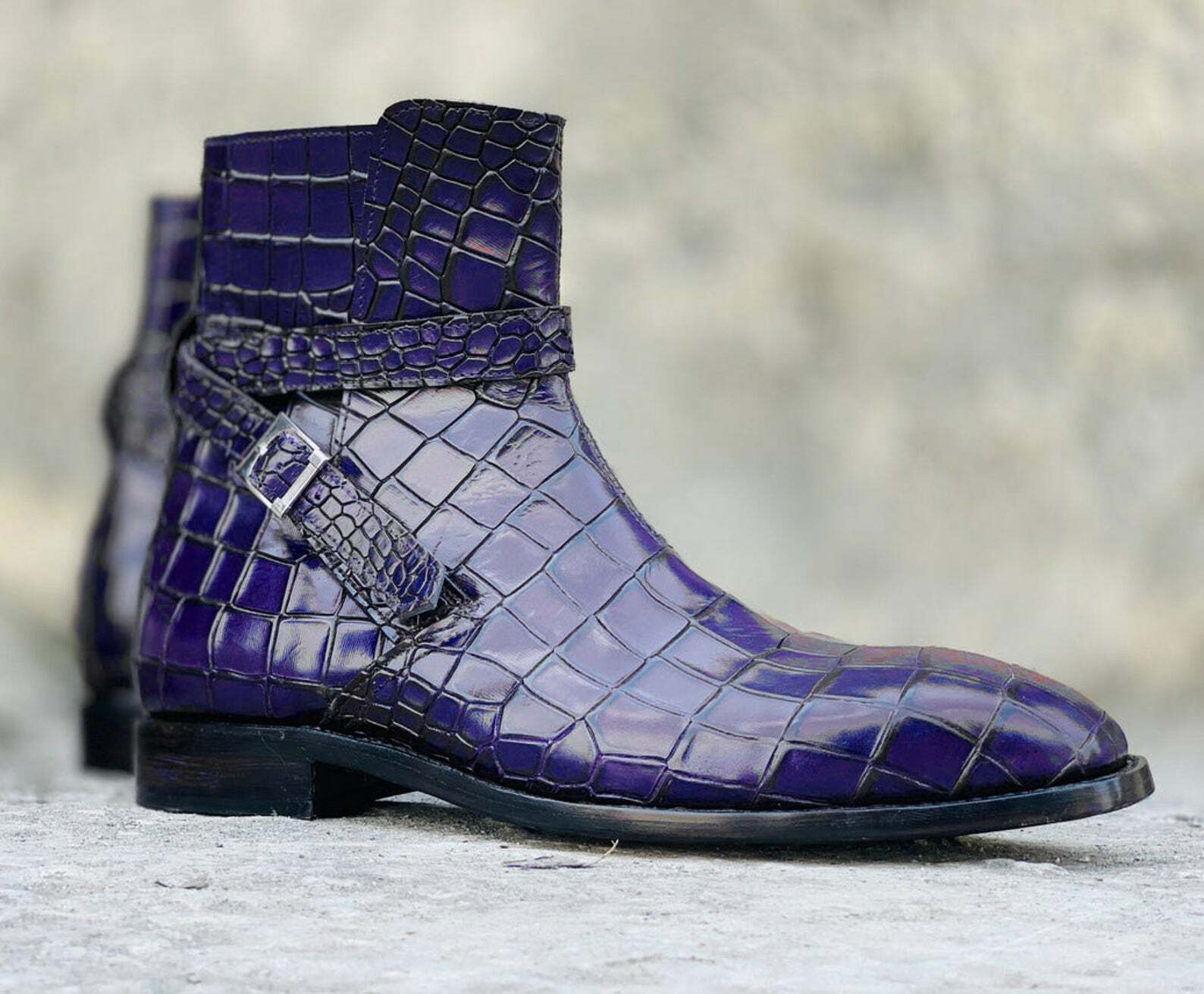 Handmade Men's Blue Textured Leather Jodhpur Boots, Men Ankle Boots