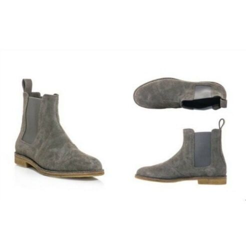 Handmade Mens Grey Chelsea Suede Leather Boots, Men Suede Leather Boot