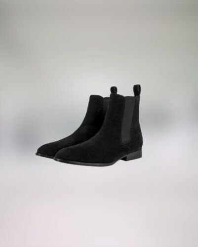 Handmade Black Suede Leather Chelsea Ankle Boots, Winter Suede Biker Boots