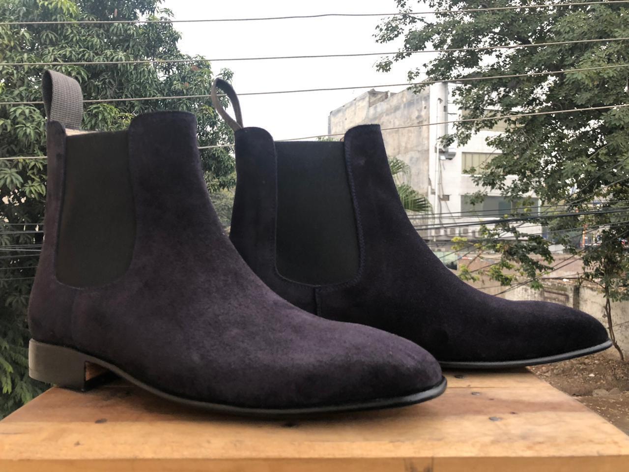 Handmade Men's Black Suede Chelsea Boots, Men Ankle Boots, Men Fashion Boots