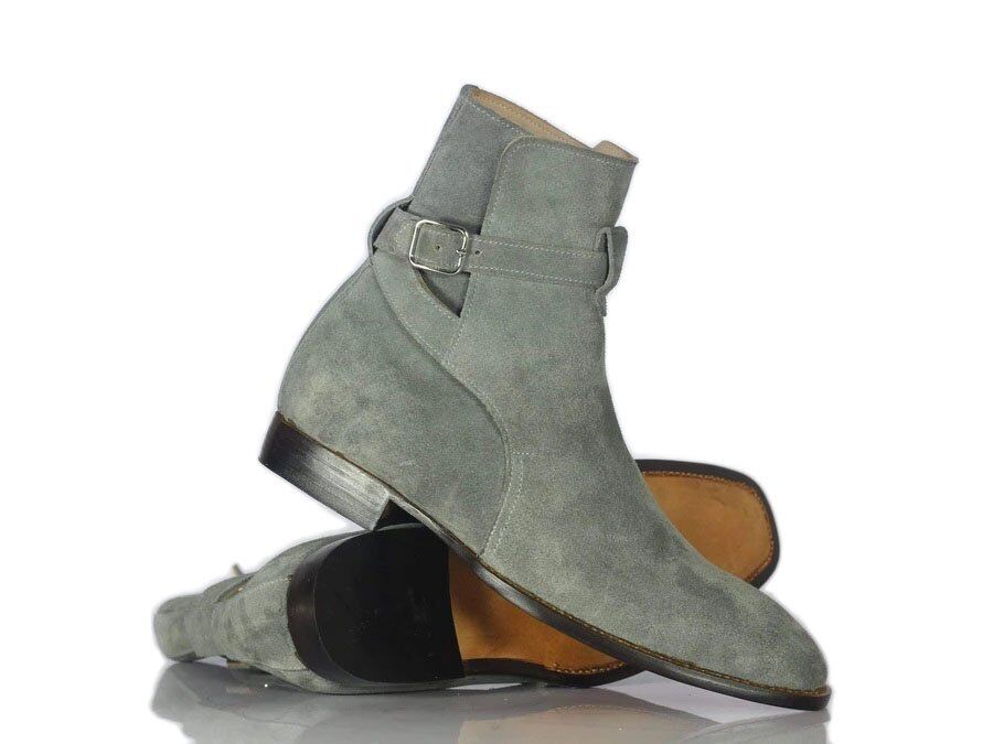 Handmade Men's Gray Suede Ankle Jodhpur Strap Boots, Men Ankle Fashion Boots