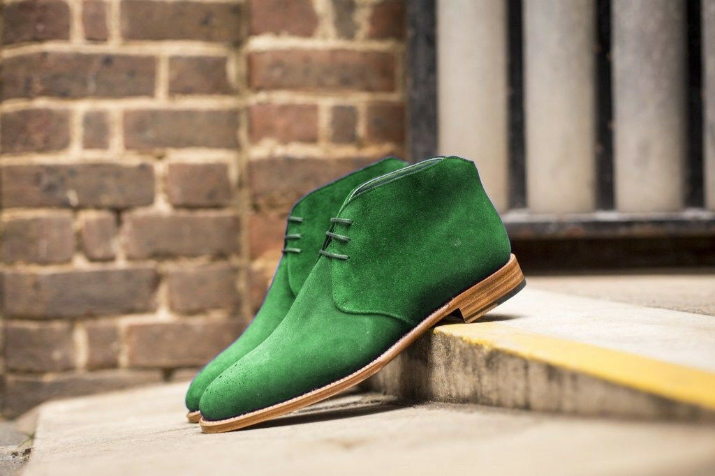 Men Customized High Ankle Green Color Chukka Genuine Leather Boots