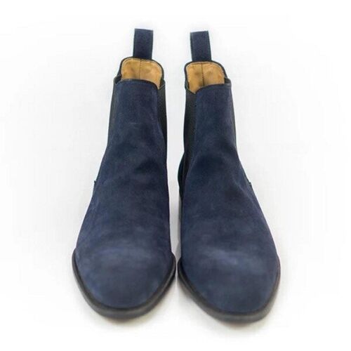 Handmade Chelsea Boot Royal Blue Color Side Elastic Slip On Suede Leather Boot