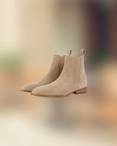 Handmade Beige Suede Leather Chelsea Ankle Boots, Winter Suede Biker Boots