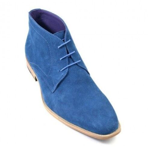 Handmade Men Blue Suede Chukka Boots, Blue Suede Casual Boots, Boot