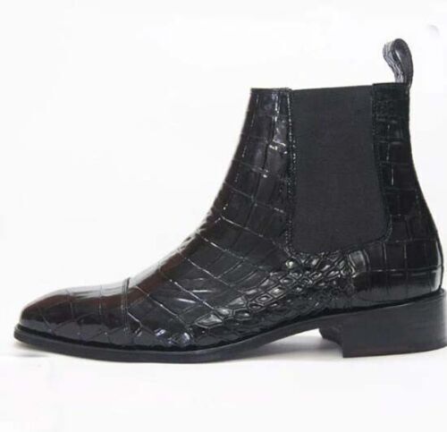 New Men's Black Chelsea Texture Leather Dress Ankle Boots