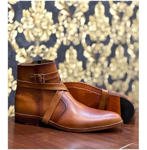 Men Handmade Tan Leather Jodhpurs, Jodhpur Boots, Leather Ankle Boots