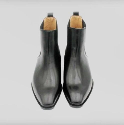 Men Black Leather Handmade Chelsea Boots, Formal Leather Ankle Boots