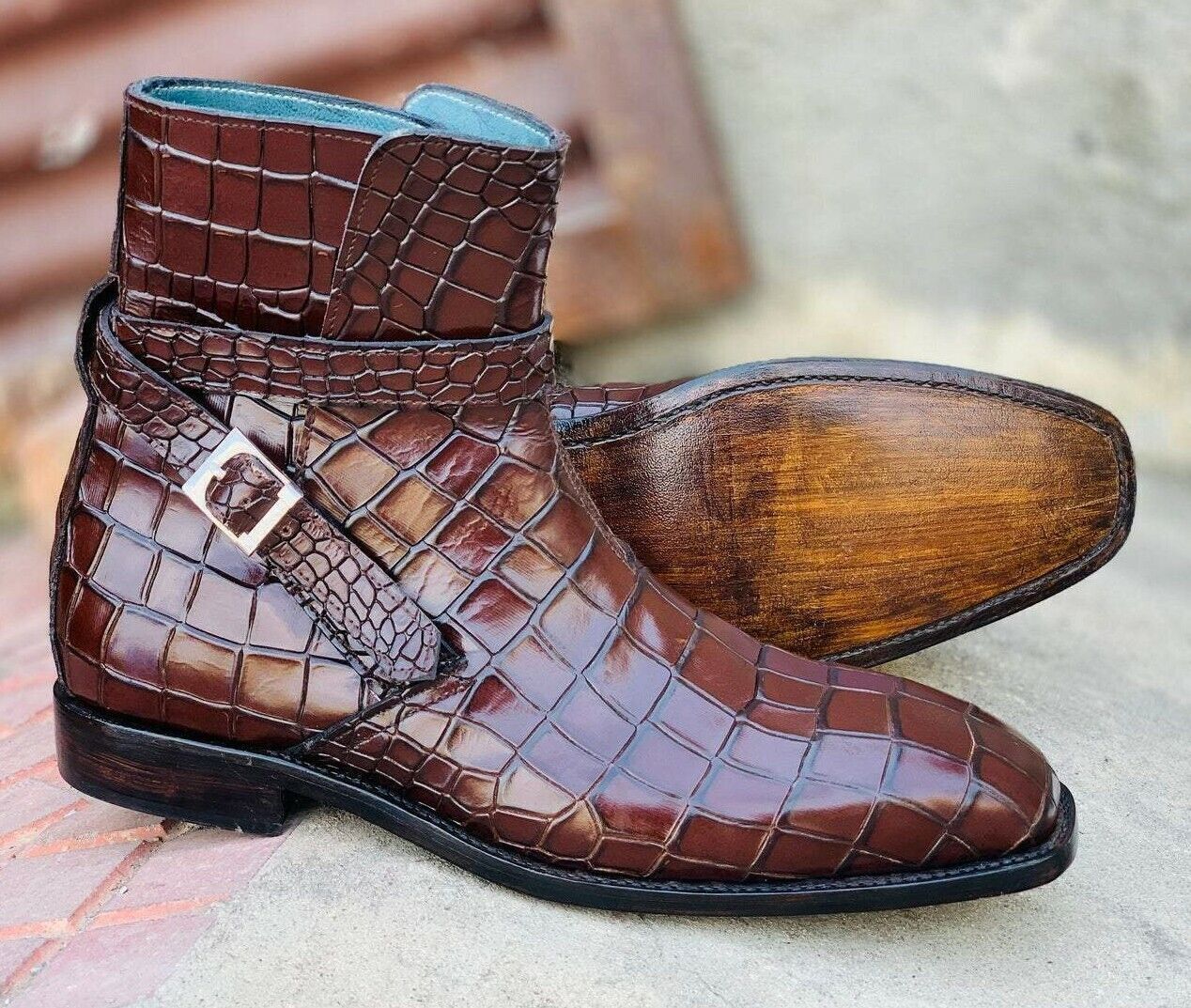 Handmade Mens Brown Textured Leather Jodhpur Boots, Men Fashion boots