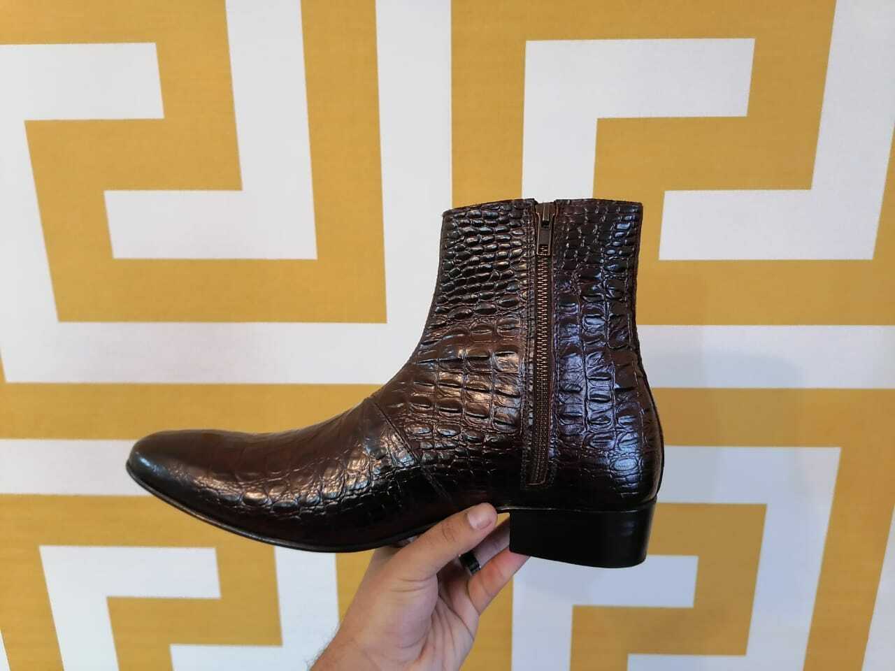 Handmade Mens classic Chelsea boots, Men brown side zipper boots