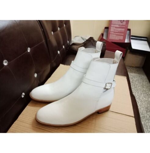 Handmade Men White Color Leather Jodhpurs Boots, Ankle Boots, Leather Boots