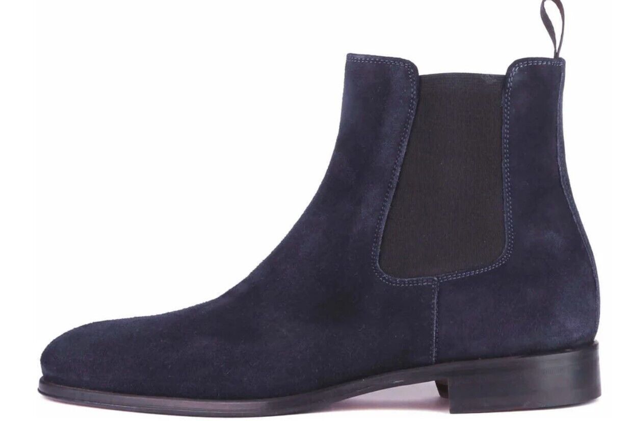 Handmade Men Blue Suede Chelsea Boot, Men Navy blue Suede Casual Boot