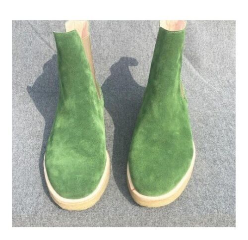 Handmade Men's Green Chelsea Ankle Dress Boots, Real Suede Office Boots