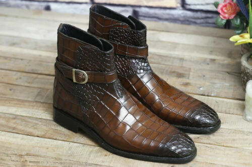 Handmade Leather Men Brown Texture Jodhpur Boot