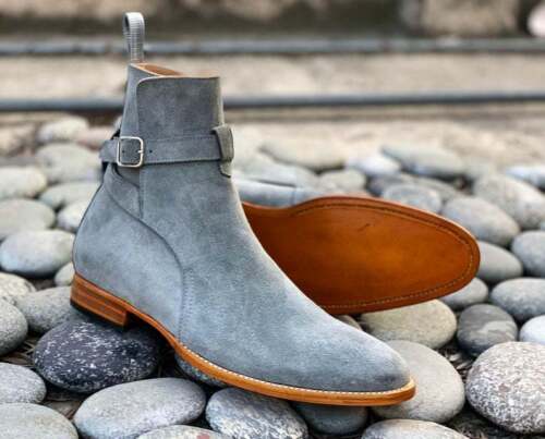 Handmade Men's Gray Suede Jodhpur Boots, Men Fashion Dress Ankle Boots