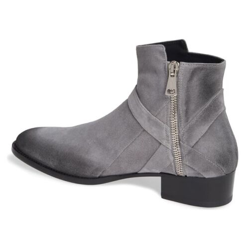 Handmade Men Gray Suede Side Jodhpurs Zipper Boots, Classic Gray Ankle Boots