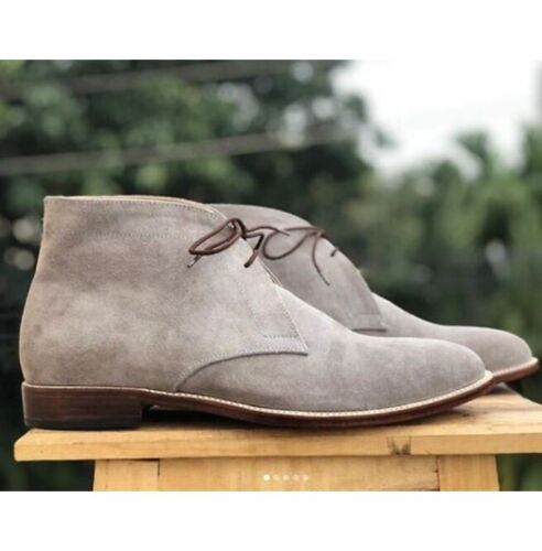 Handmade Men’s Lace Up Suede Low Ankle Cap Toe Dress Boots, Real Suede Boot