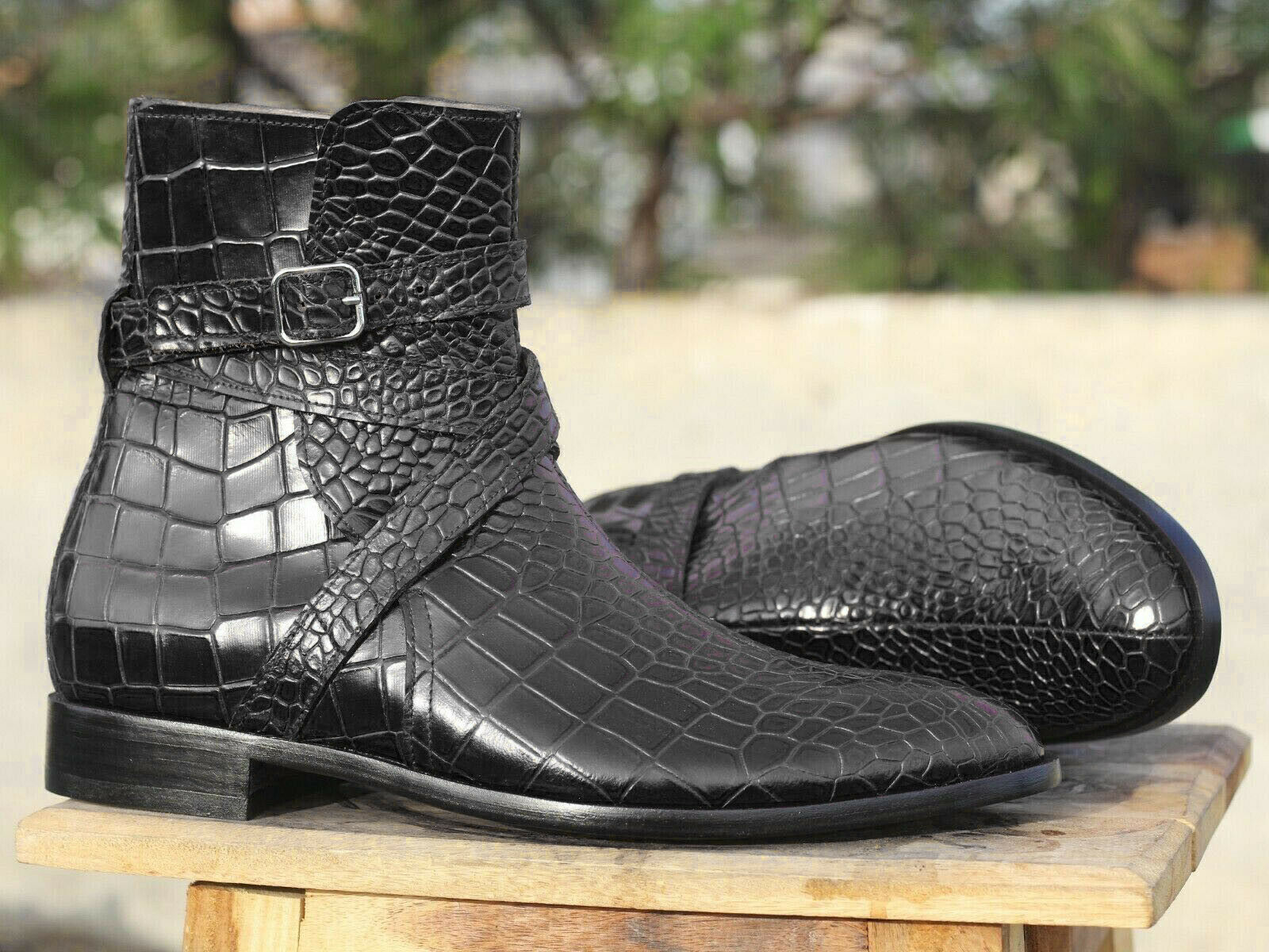 Handmade Men Black Textured Leather Jodhpur Ankle Boots, Fashion Boot