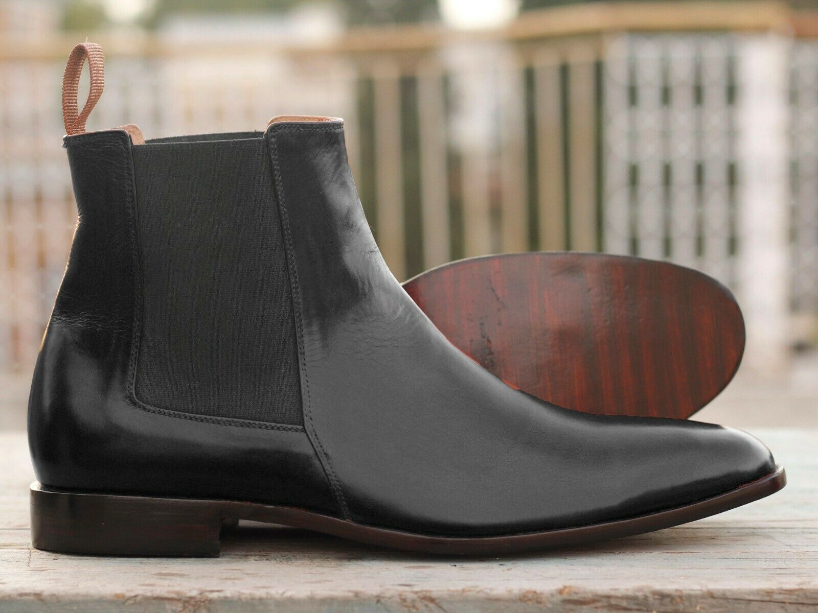 Handmade Men's Black Leather High Ankle Chelsea Boots