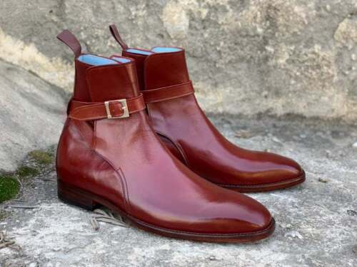 Handmade Men's Burgundy Leather Jodhpur Boots, Men Ankle High Fashion Boots