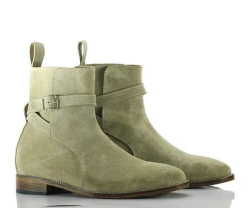 Handmade Men's Beige Suede Ankle Jodhpur Strap Boots, Men Ankle Fashion Boots