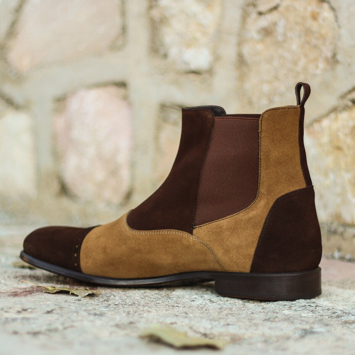 Handmade 3 Tone Brown Cap Toe Chelsea Boot, Men's Suede High Ankle Fashion