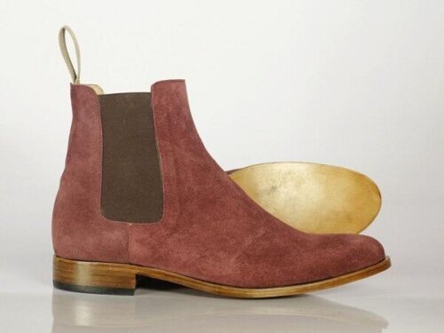 Handmade Chelsea Boot Peach Color Side Elastic Slip On Suede Leather Boot